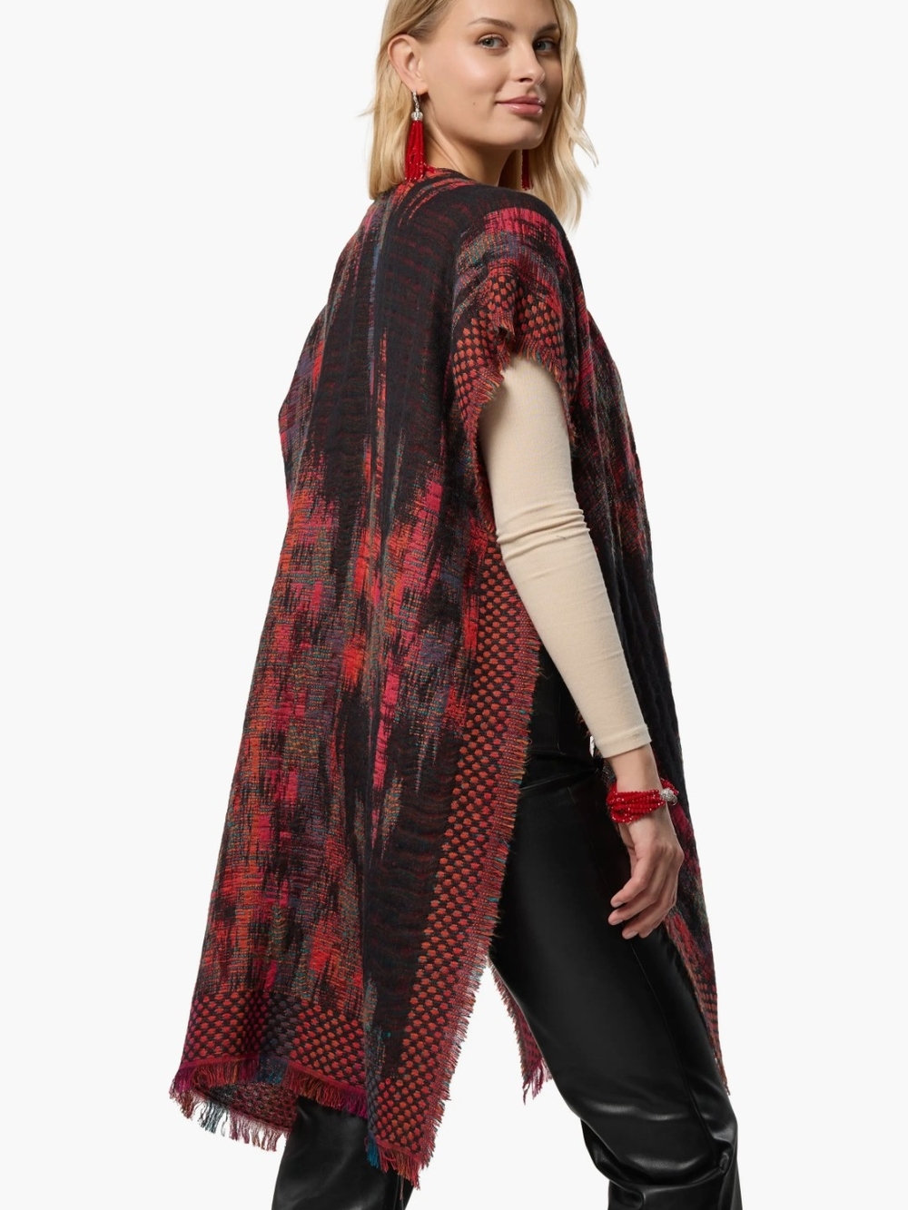 SAACHI Abstract Fringed Poncho One Size NWT New
